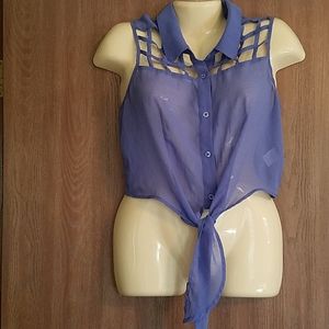 Cropped Cutout Tie Front Sheer Blouse